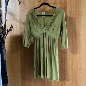 Pistachio Green Bohemian Ruffled Tunic Dress